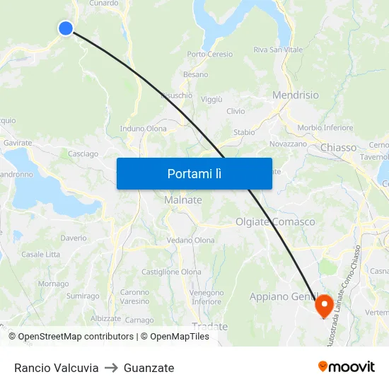 Rancio Valcuvia to Guanzate map