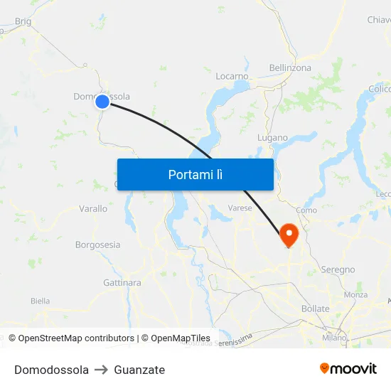 Domodossola to Guanzate map