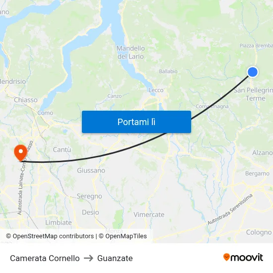 Camerata Cornello to Guanzate map