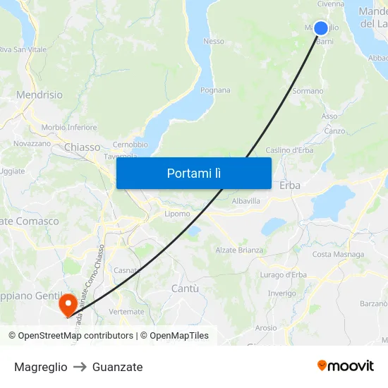 Magreglio to Guanzate map