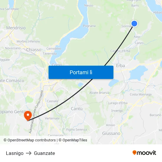 Lasnigo to Guanzate map