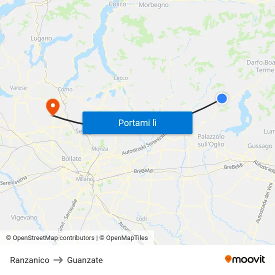 Ranzanico to Guanzate map