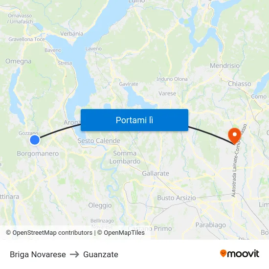 Briga Novarese to Guanzate map