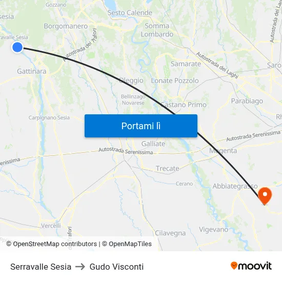 Serravalle Sesia to Gudo Visconti map