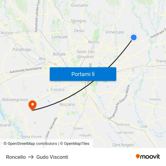Roncello to Gudo Visconti map