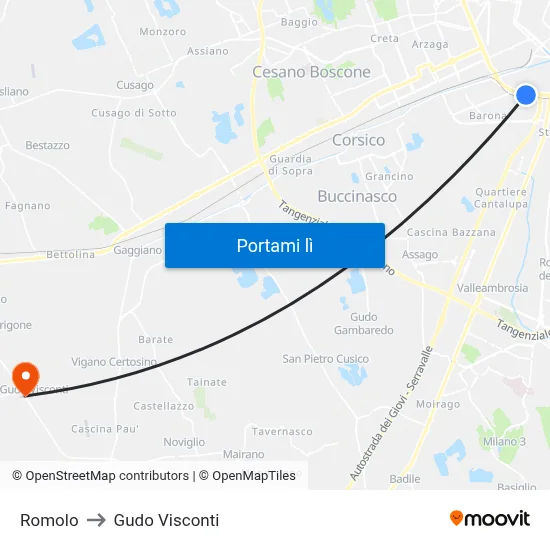 Romolo to Gudo Visconti map