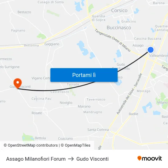 Assago Milanofiori Forum to Gudo Visconti map