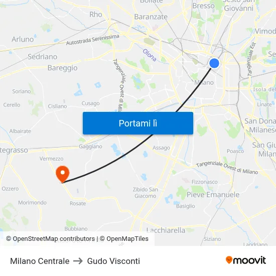 Milano Centrale to Gudo Visconti map