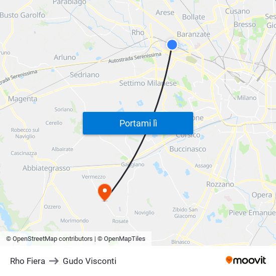 Rho Fiera to Gudo Visconti map