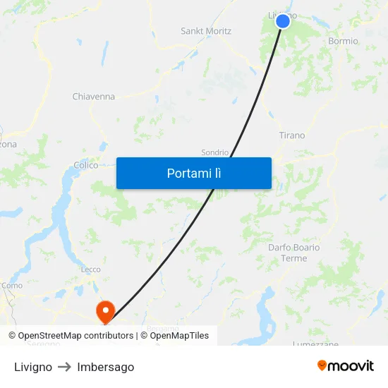 Livigno to Imbersago map