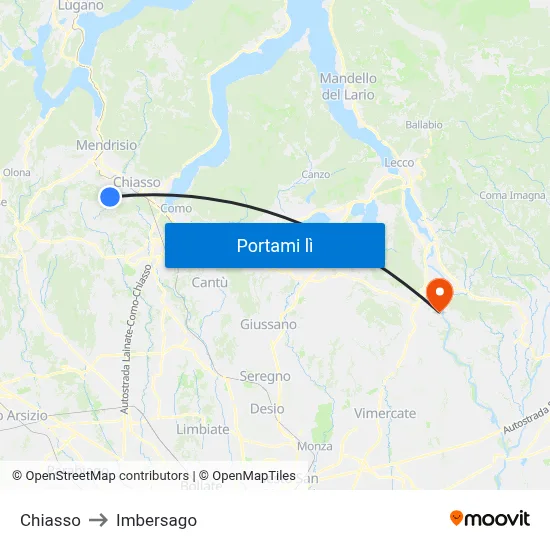 Chiasso to Imbersago map