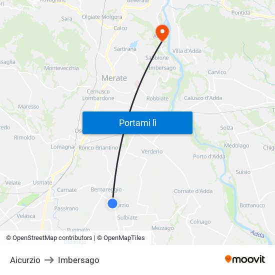 Aicurzio to Imbersago map