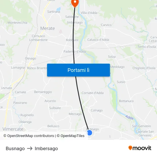 Busnago to Imbersago map