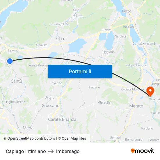 Capiago Intimiano to Imbersago map