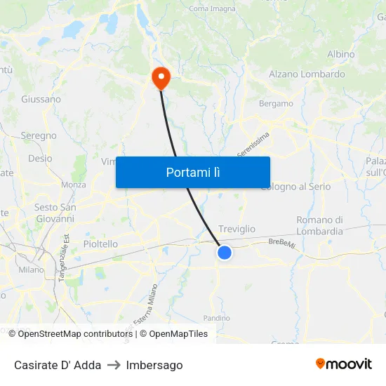 Casirate D' Adda to Imbersago map