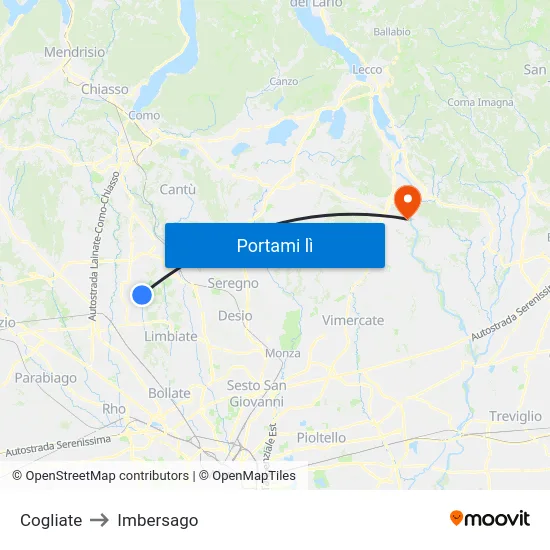 Cogliate to Imbersago map