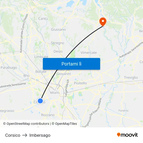 Corsico to Imbersago map