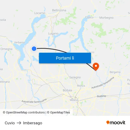 Cuvio to Imbersago map