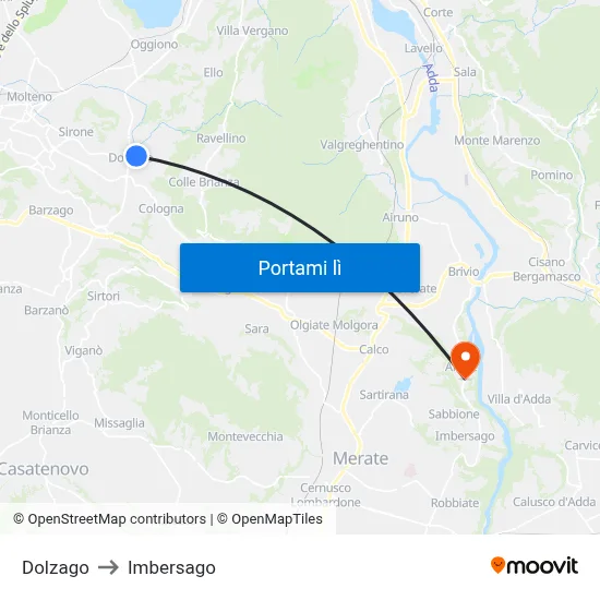 Dolzago to Imbersago map
