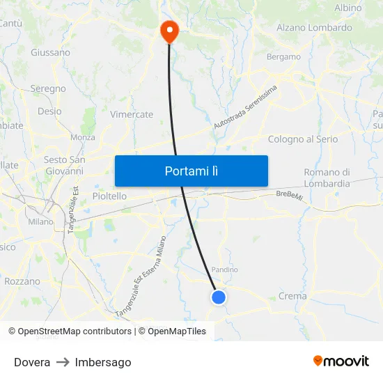 Dovera to Imbersago map