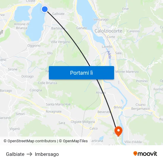 Galbiate to Imbersago map