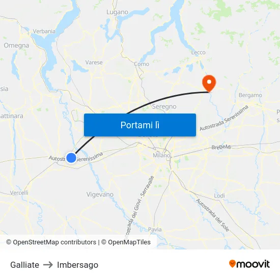 Galliate to Imbersago map