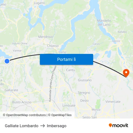 Galliate Lombardo to Imbersago map