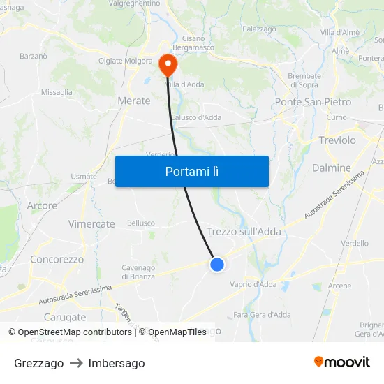 Grezzago to Imbersago map