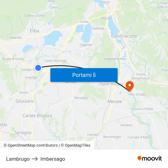 Lambrugo to Imbersago map