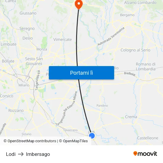 Lodi to Imbersago map