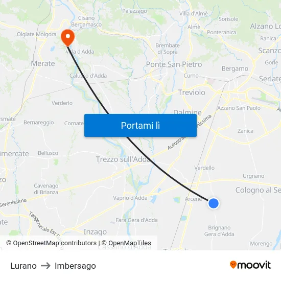 Lurano to Imbersago map