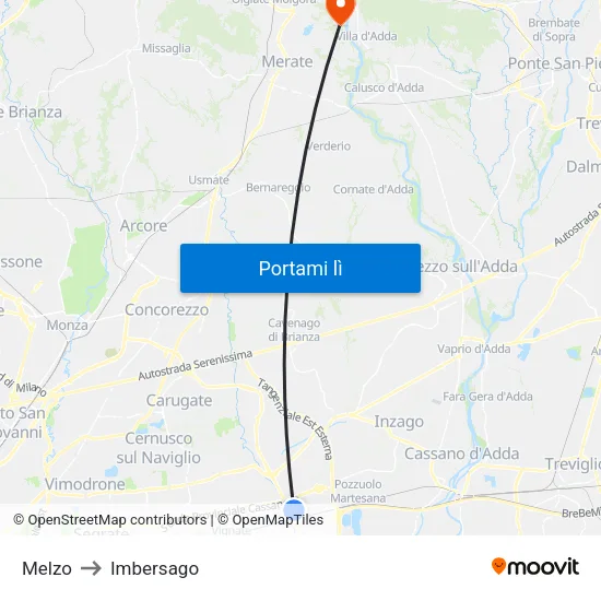 Melzo to Imbersago map