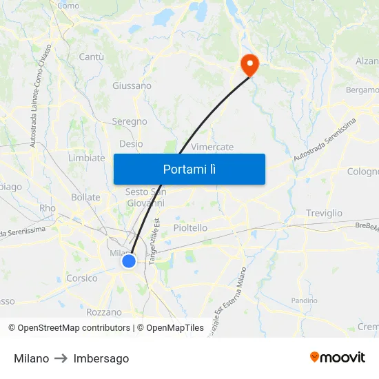 Milano to Imbersago map