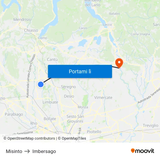 Misinto to Imbersago map