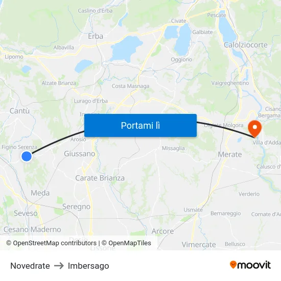 Novedrate to Imbersago map