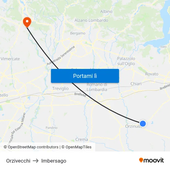 Orzivecchi to Imbersago map
