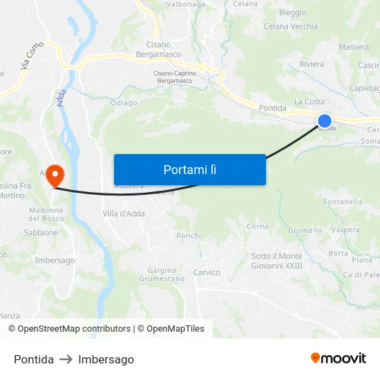 Pontida to Imbersago map