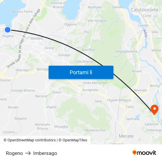 Rogeno to Imbersago map