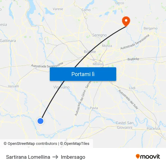 Sartirana Lomellina to Imbersago map