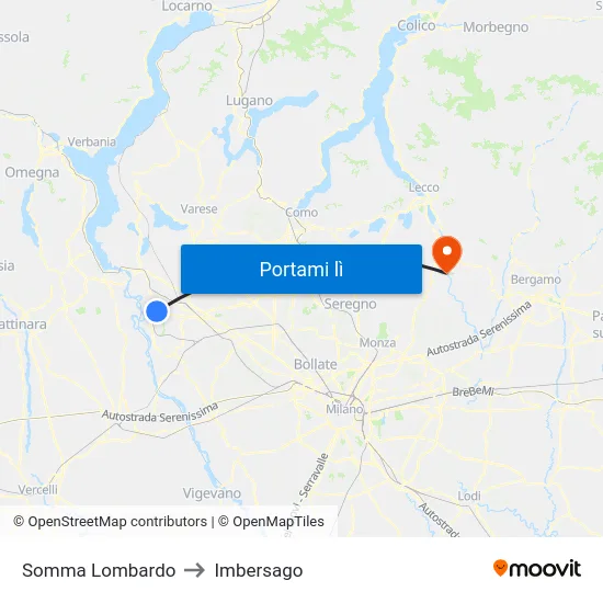 Somma Lombardo to Imbersago map