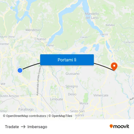 Tradate to Imbersago map