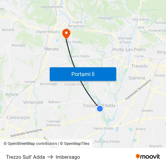 Trezzo Sull' Adda to Imbersago map