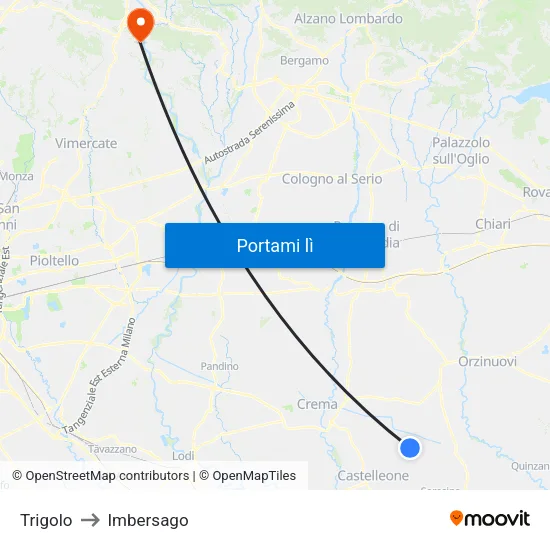 Trigolo to Imbersago map