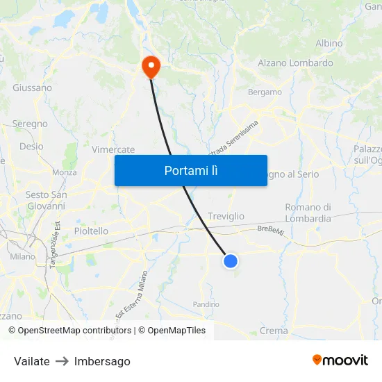 Vailate to Imbersago map