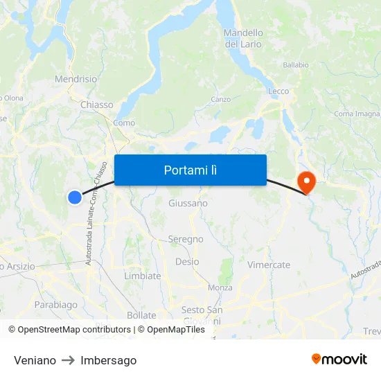 Veniano to Imbersago map