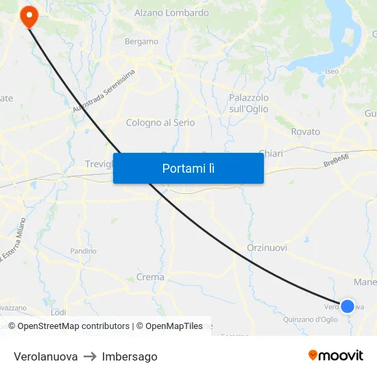 Verolanuova to Imbersago map