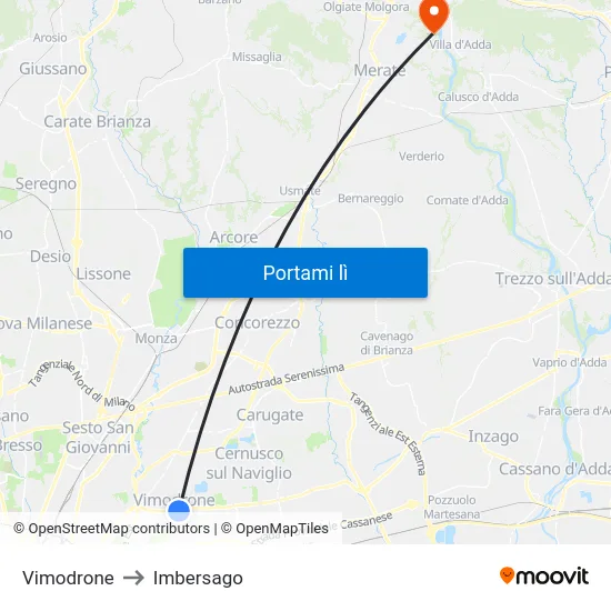 Vimodrone to Imbersago map
