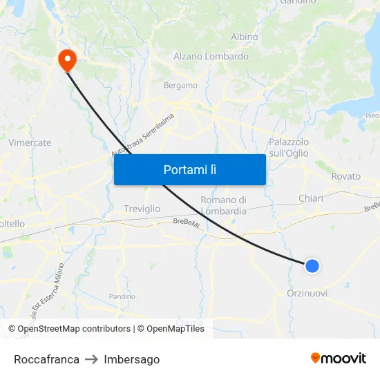 Roccafranca to Imbersago map
