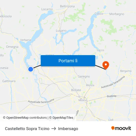 Castelletto Sopra Ticino to Imbersago map