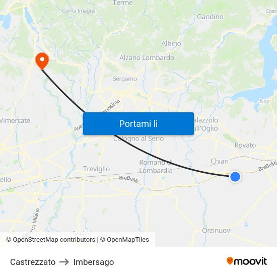 Castrezzato to Imbersago map